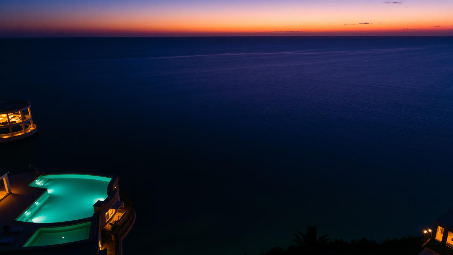 Oceanfront estate at twilight