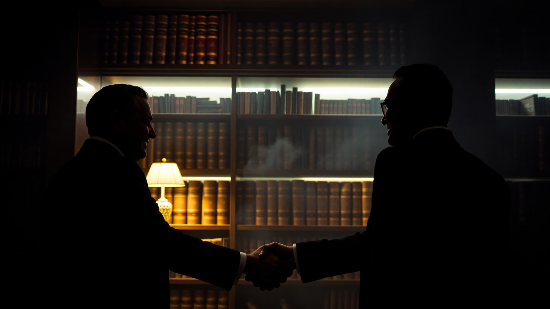 Two executives meeting in a library