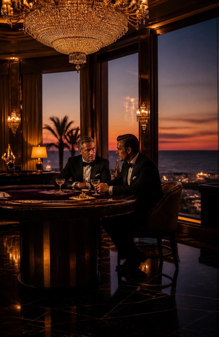 Private baccarat salon at sunset overlooking the Palm Beach coastline